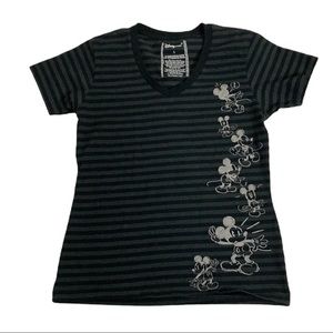 Disney Mickey Mouse Black and Gray Striped T-Shirt Size L